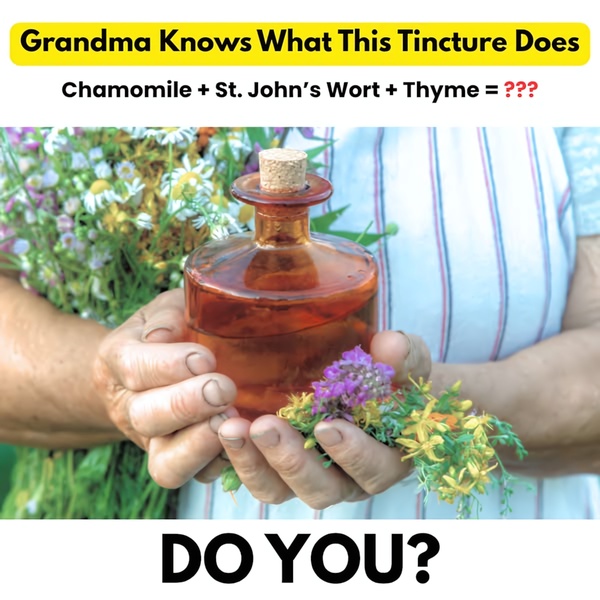 A 1:1 ratio ad creative featuring an older person holding a tincture bottle with a list of botanical ingredients and a curiosity-inducing headline.